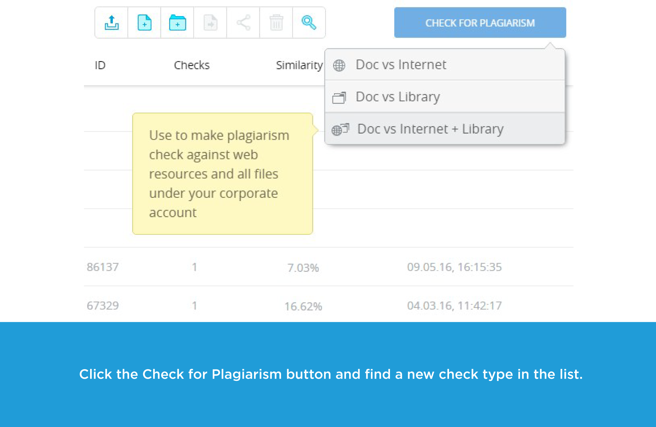 Screenshot_ Click the Check for Plagiarism button and find a new check type in the list